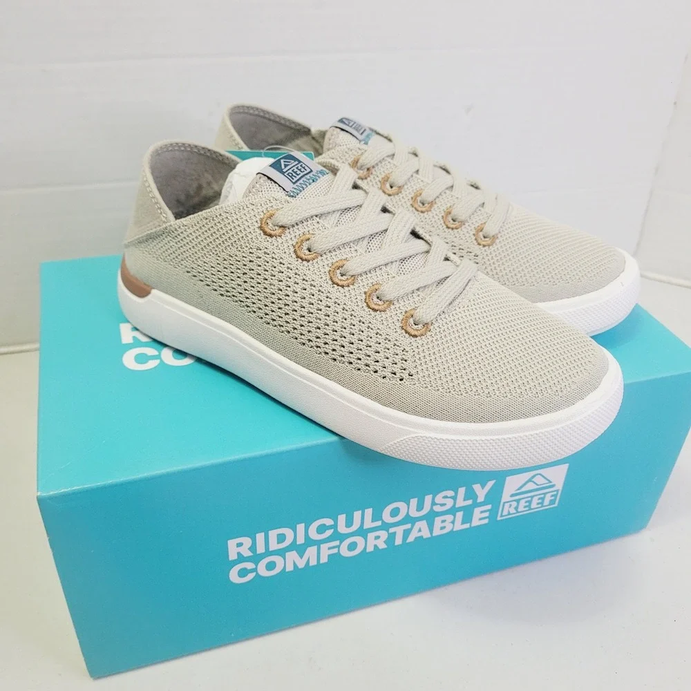 Reef Kids Neptune Sneakers Size 2 Tan Knit Low Top Cushion Comfort CK0247